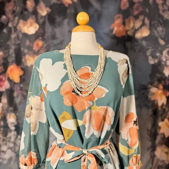 Ava & Viv Floral Midi Dress - Teal and Orange - Picture 3 of 10